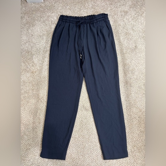 ZARA WOMAN NAVY BLUE Straight PANTS ELASTIC WAISTBAND Sz S Business Casual - Picture 1 of 11